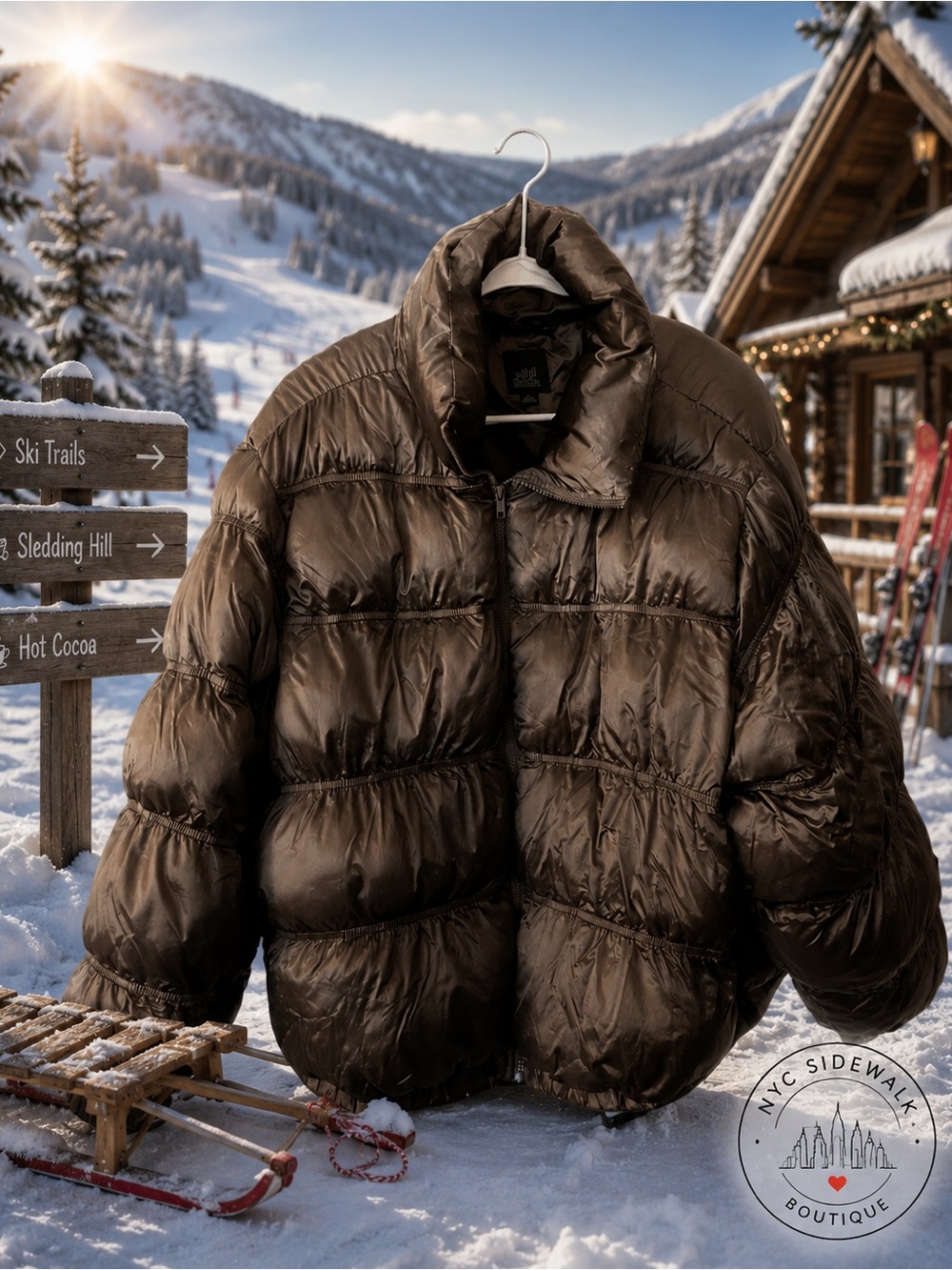 wild fable glossy brown puffer jacket
